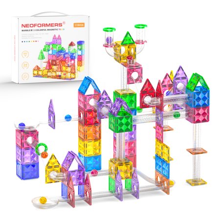 NEOFORMERS 115PC Marble Run Maze Race Track 3D Magnetic Tiles Set STEM Building & Learning Educational Magnet Construction Child Brain Development Kit Playset