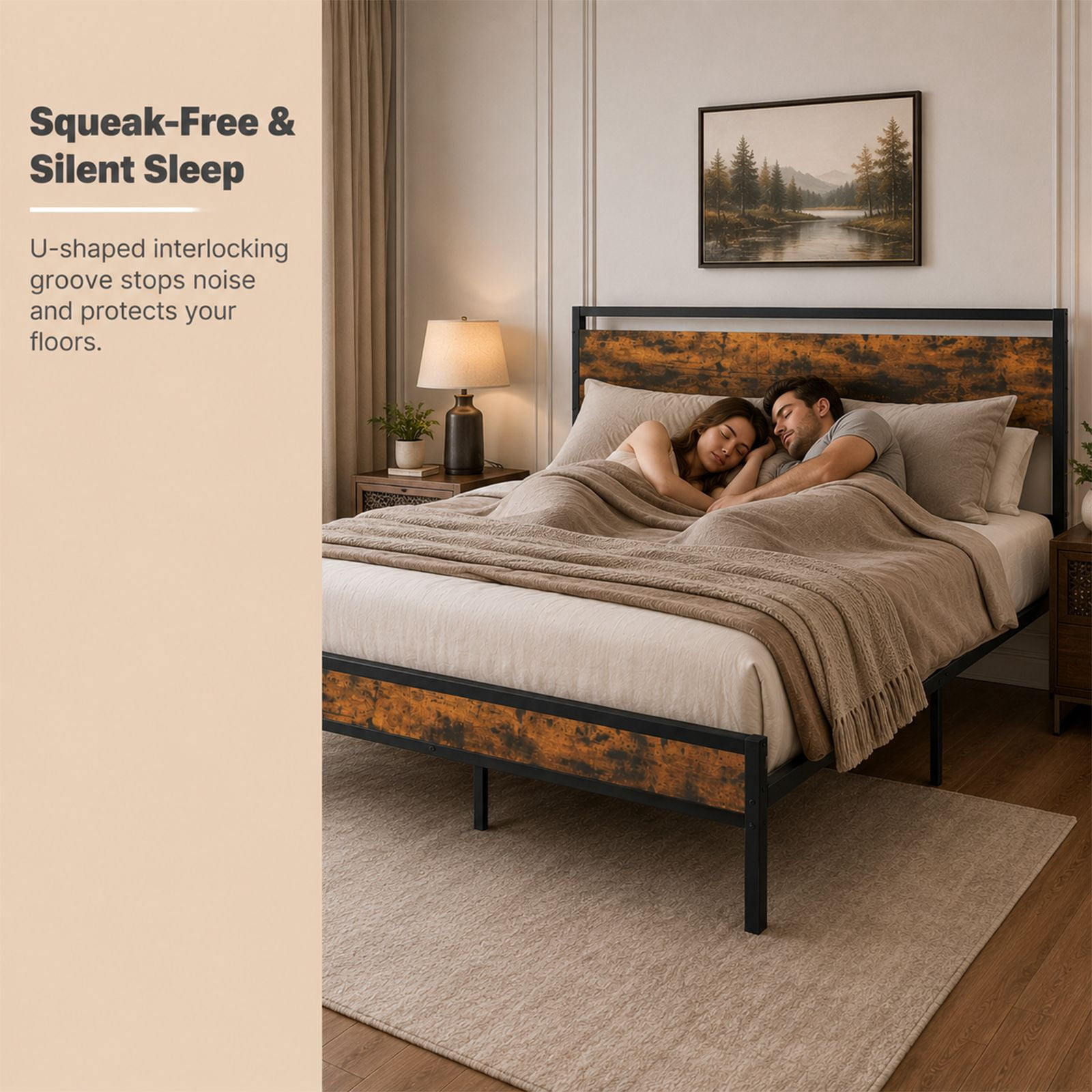 Alvantor Metal Platform Bed Frame, Mattress Foundation with Headboard and and Footboard, No Box Spring Needed Support, Noise Free, Easy Assembly