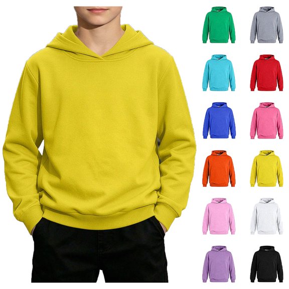 DJDLJWCJ Teen Boys Solid Color Hoodie (1-15) Lightweight Long Sleeve Pullover Sweatshirt for Boys Stretch Soft Comfy School Sweatshirts Yellow Size 5