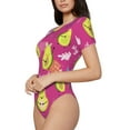 thumbnail image 2 of KLL Women 's Crew Neck Bodysuit Jumpsuits Pink Green Avocado Print Short onesies Stretch T Shirts, 2 of 7
