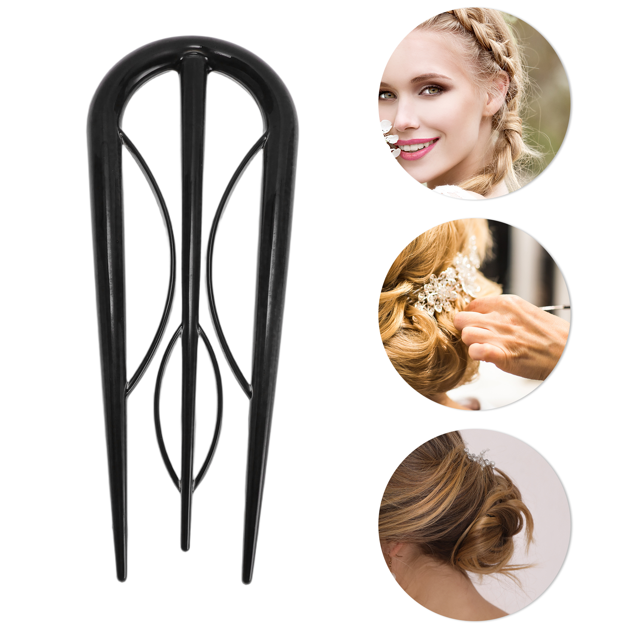 Unique Bargains U-shaped Hair Pin 3.94"x1.50" 1 Pc Glossy Black