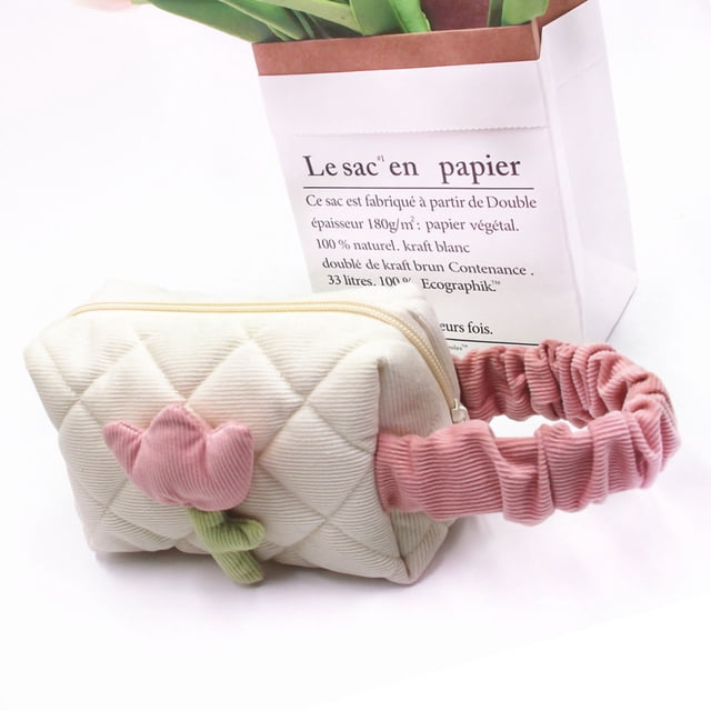 Neceser de viaje,Bolsa de cosméticos Bolsa de cosméticos con tulipanes de pana Bolsa de artículos de tocador Artesanía superior