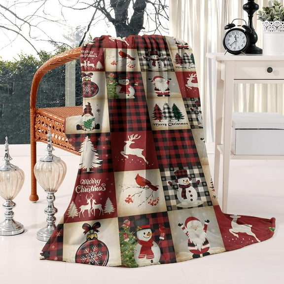 Christmas Throw Blanket 60x80, Flannel Plush, Soft Warm Lightweight Winter Blanket for Couch, Bed, Cabin, Holiday Decor Gift.