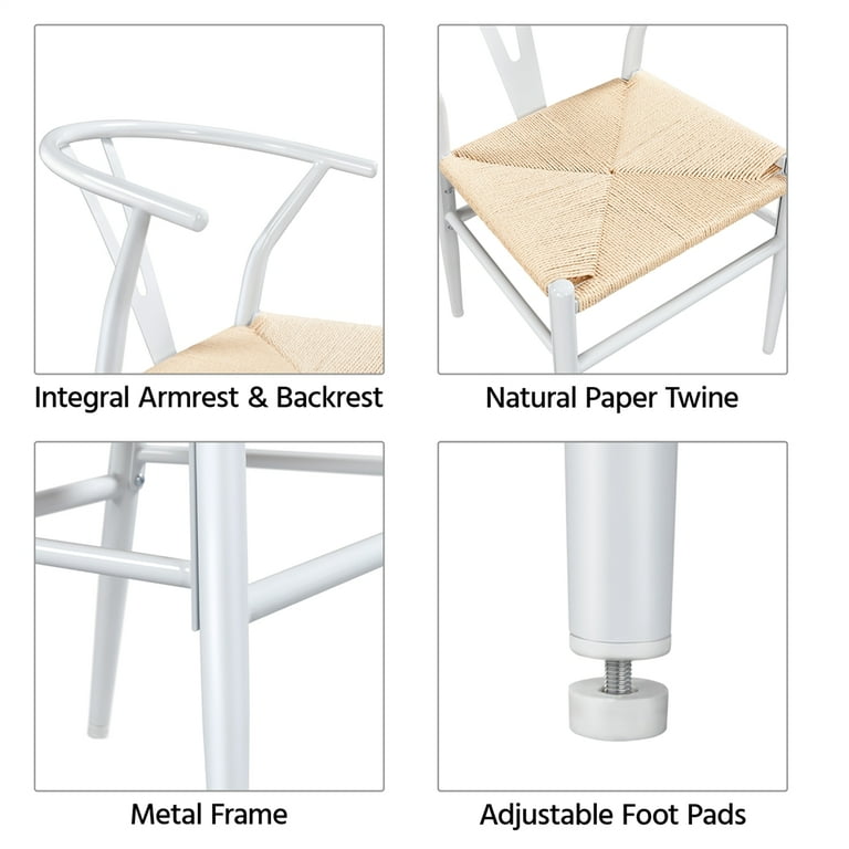 Alden Design Mid Century Metal Dining Chairs with Woven Hemp Seat