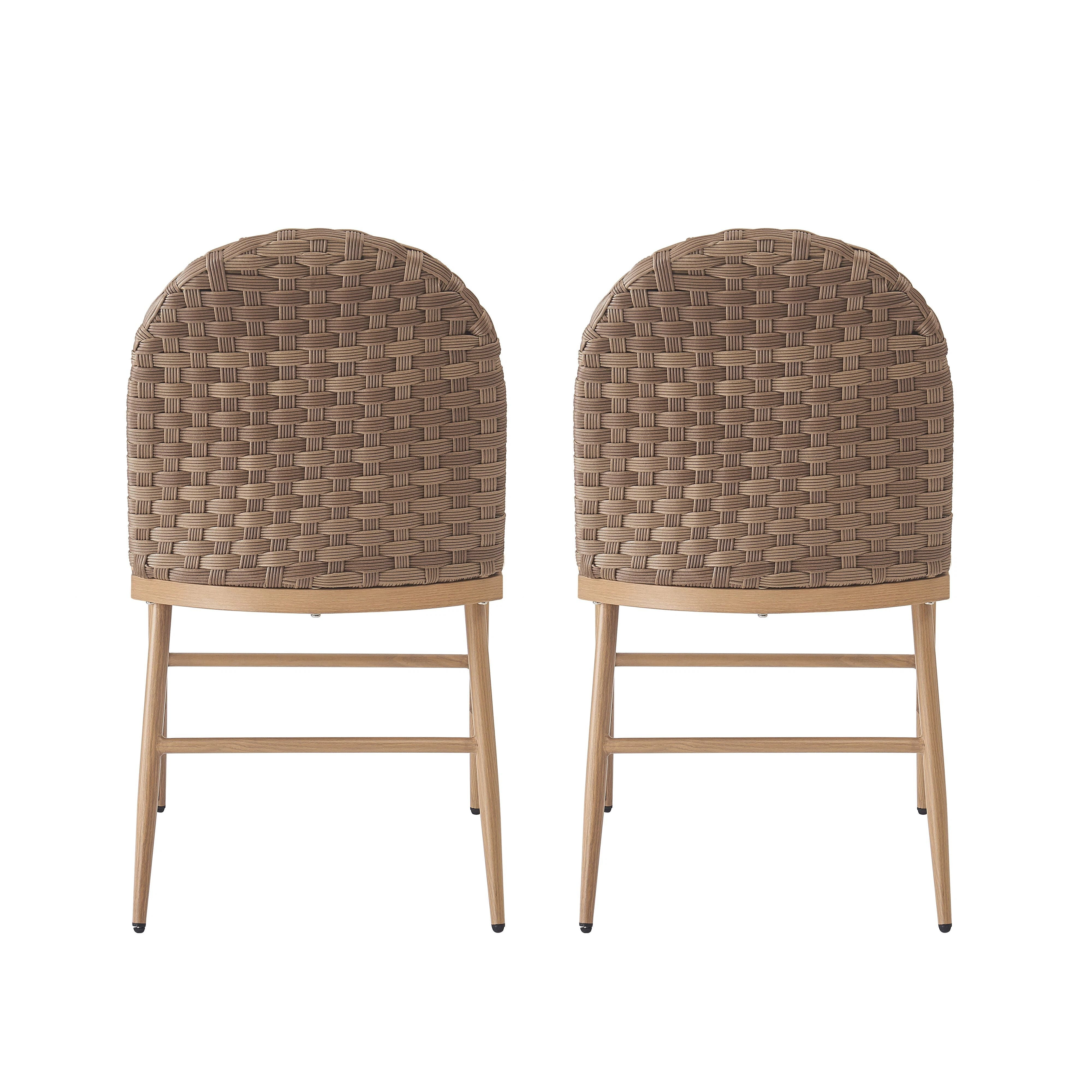 Euroco 33"H Upholstered Dining Chairs Set of 2, Farmhouse Kitchen Chairs with Rattan Backrest and Iron Frame,Armless Side Chairs for Living Room, Dining Room,Restaurant, Brown