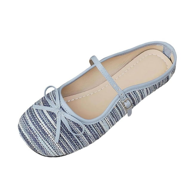 WRKEKC Chaussures pour Femmes à Rayures en Maille à Bout Fermé à Bout Rond Polyvalentes à Coupe Basse à Enfiler Plates Décontractées pour Femmes