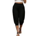 thumbnail image 3 of VBVC Women's Plus High Waisted Harem Capri Pants , Casual Summer Joggers For Women , Ladies' Lightweight Yoga Lounge Trousers with Pockets, Black , L-5XL, 3 of 9