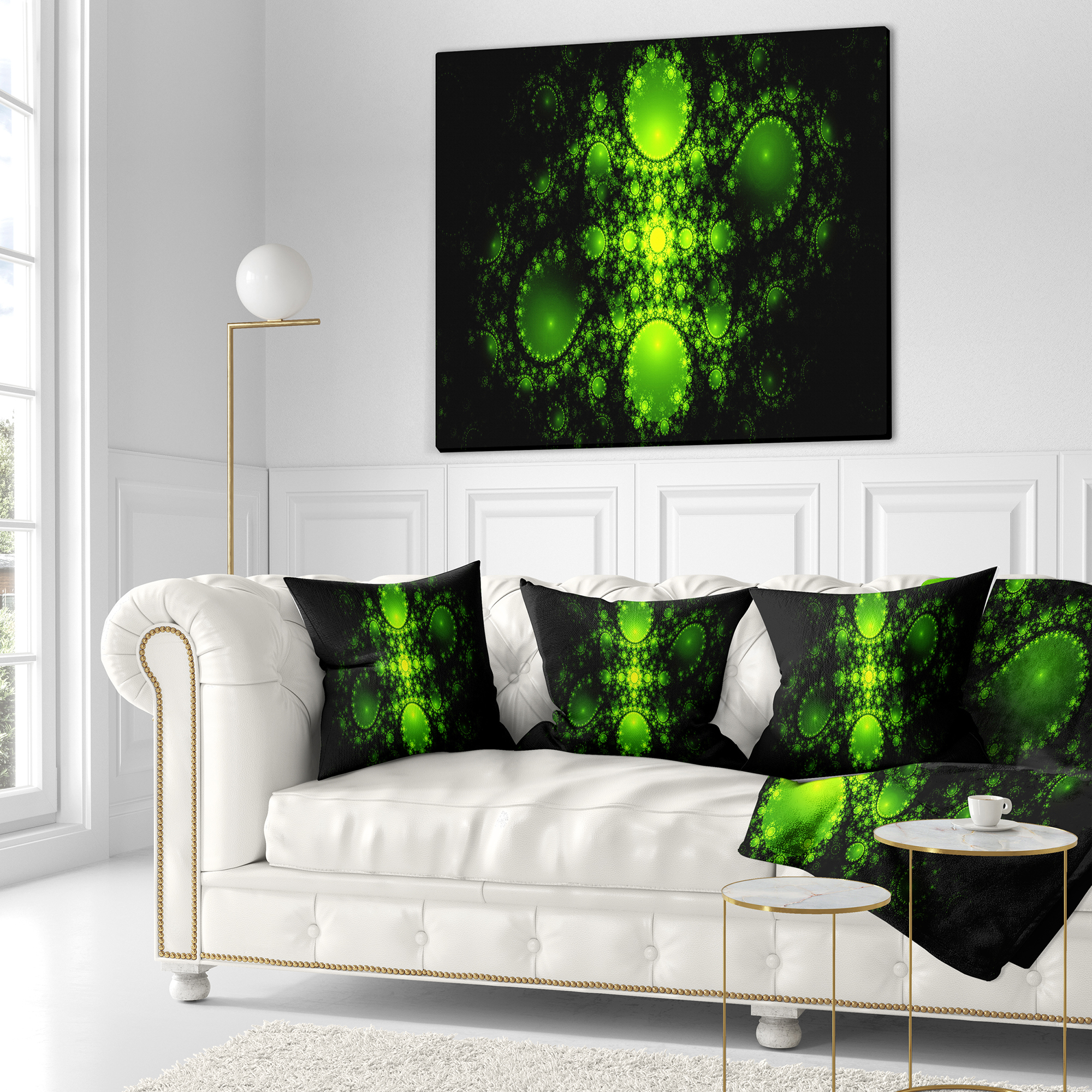 Designart Cabalistic Green Fractal Design - Abstract Throw Pillow - 18x18