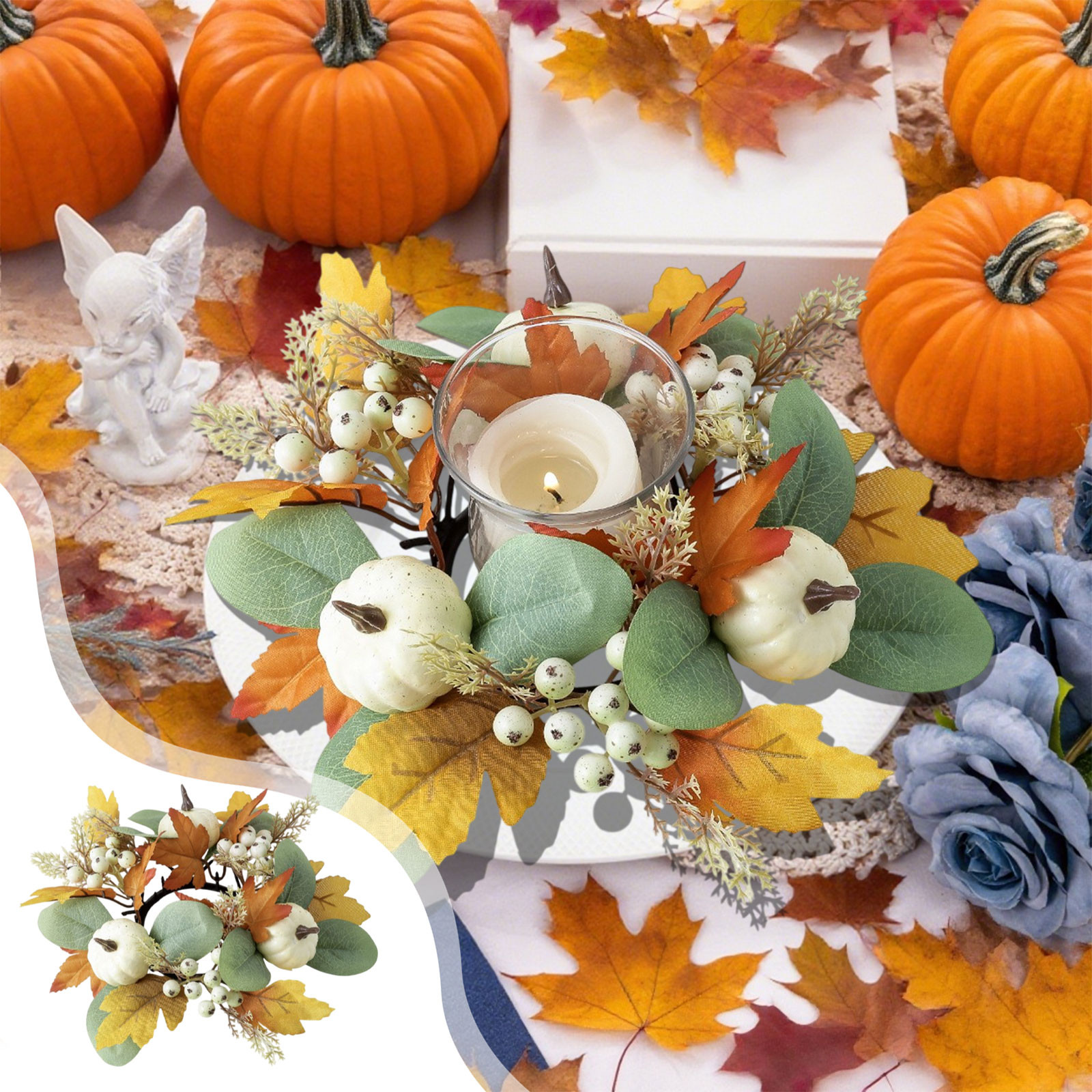 Couronne Florale Artificielle Pour Bougie D'Halloween - Diamètre 25 Cm, Décor Centre De Table