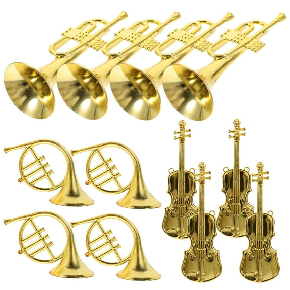 FRCOLOR Golden Miniature Wind Instrument Hanging Adornments for Decoration 12pcs ABS Material