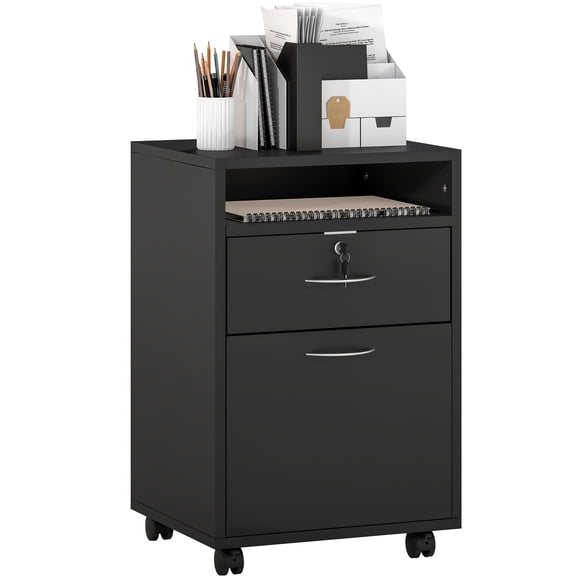 HOMCOM Vertical Filing Cabinet with Drawer Wheels, File Cabinet, Black