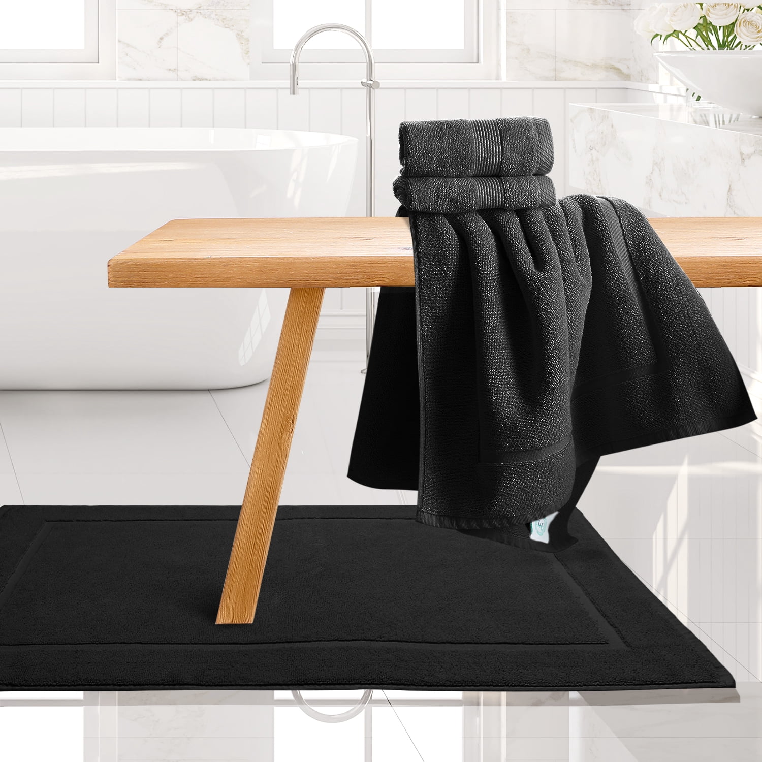 Clara Clark Bath Towels Set, 100% Cotton Luxury Softness 4 Pc Set, Black