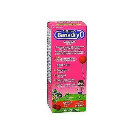 Benadryl Allergy Children's Liquid, Cherry, 4 fl oz (6 Pack) (Bundle)