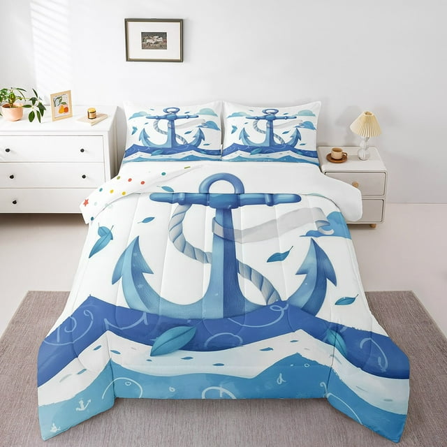 Erosebridal Ensemble de Literie Rétro Ancre Simple, Couette en Duvet à Rayures Abstraites, Décoration de Chambre d'Ado, Réversible, Léger, 2 Pcs