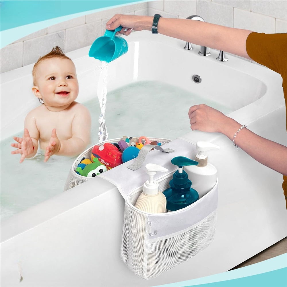 2 pack Bath Toy Organizer with 2 Pockets, Large Capacity Mesh Storage, Perfect for Organizing Toys and Bath Essentials, Fits Tub Edges