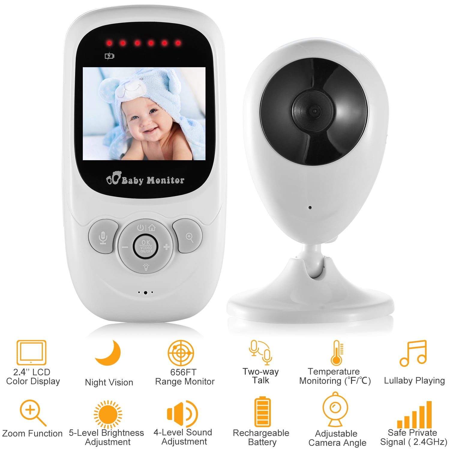 kompensation Original Stolt 656ft Video Baby Monitor with Digital Camera Infrared Night Vision 2.4''  LCD Two-way Talk Zoom Function 2.4GHz Wireless Transmission Temperature  Monitor - Walmart.com