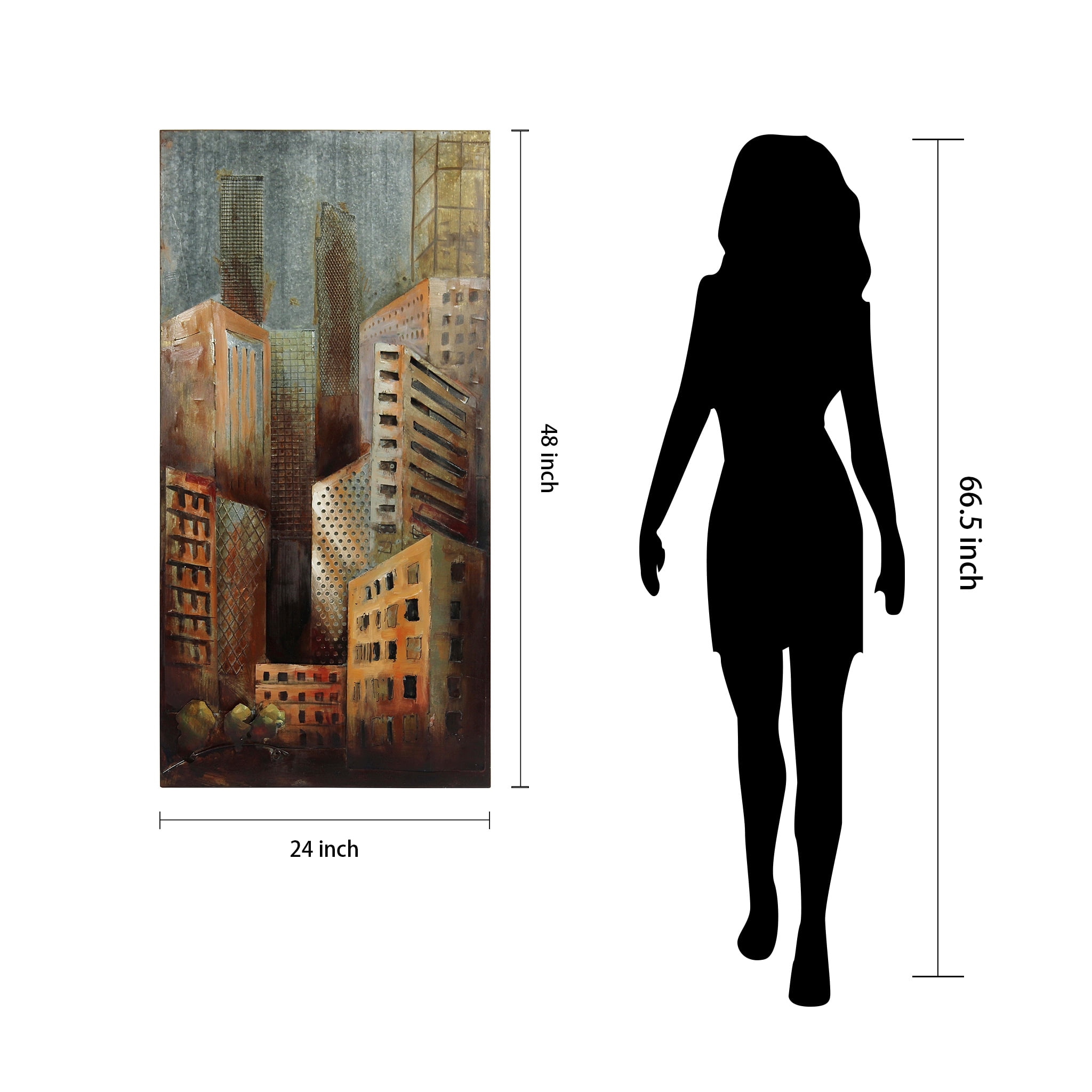 Empire Art Direct Grey Arquitecture 1 & 2 Hand Painted 3D Metal Wall Art, 48" x 24" each, Ready to Hang