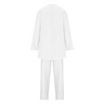thumbnail image 4 of Clearance Sale! pstuiky Two Piece Summer Sets, Women Solid Color Cotton Linen Suit Long Sleeve Crew-Neck Blouse Pant Suit Loose Casual Suit Leisure White L, 4 of 5