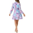 thumbnail image 3 of INSPIRE CHIC Women's Floral Ruffle Trim Long Sleeve Smocked Neck Layered Mini Dresses XL Blues, 3 of 6