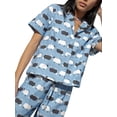 thumbnail image 4 of Yuemengxuan Woman Popular Printed Pajamas, Button-down Short Sleeve Shirt + Wide-leg pants, 4 of 9