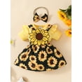 thumbnail image 3 of Bagilaanoe 2Pcs Newborn Baby Girls Overalls Dress Set Short Sleeve Romper Tops + Sunflower Suspender Skirt + Headband 3M 6M 9M 12M 18M Infant Casual Clothes, 3 of 8