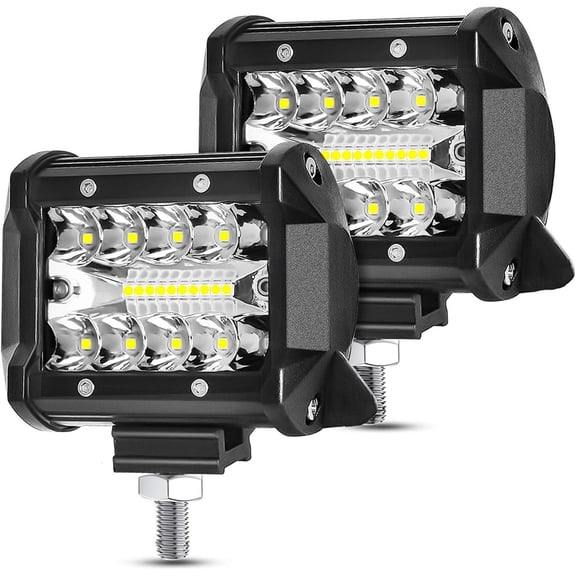 Ikaufen 2PCS 4" Inch 12V 1200W LED Work Light Bar Flood Pods Driving Off-Road Tractor 4WD