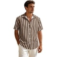 thumbnail image 3 of GrmtClth Men's Striped Cuban Collar Shirt Short Sleeve Lightweight Breathable Summer Beach Vacation Casual Tops Brown S, 3 of 8