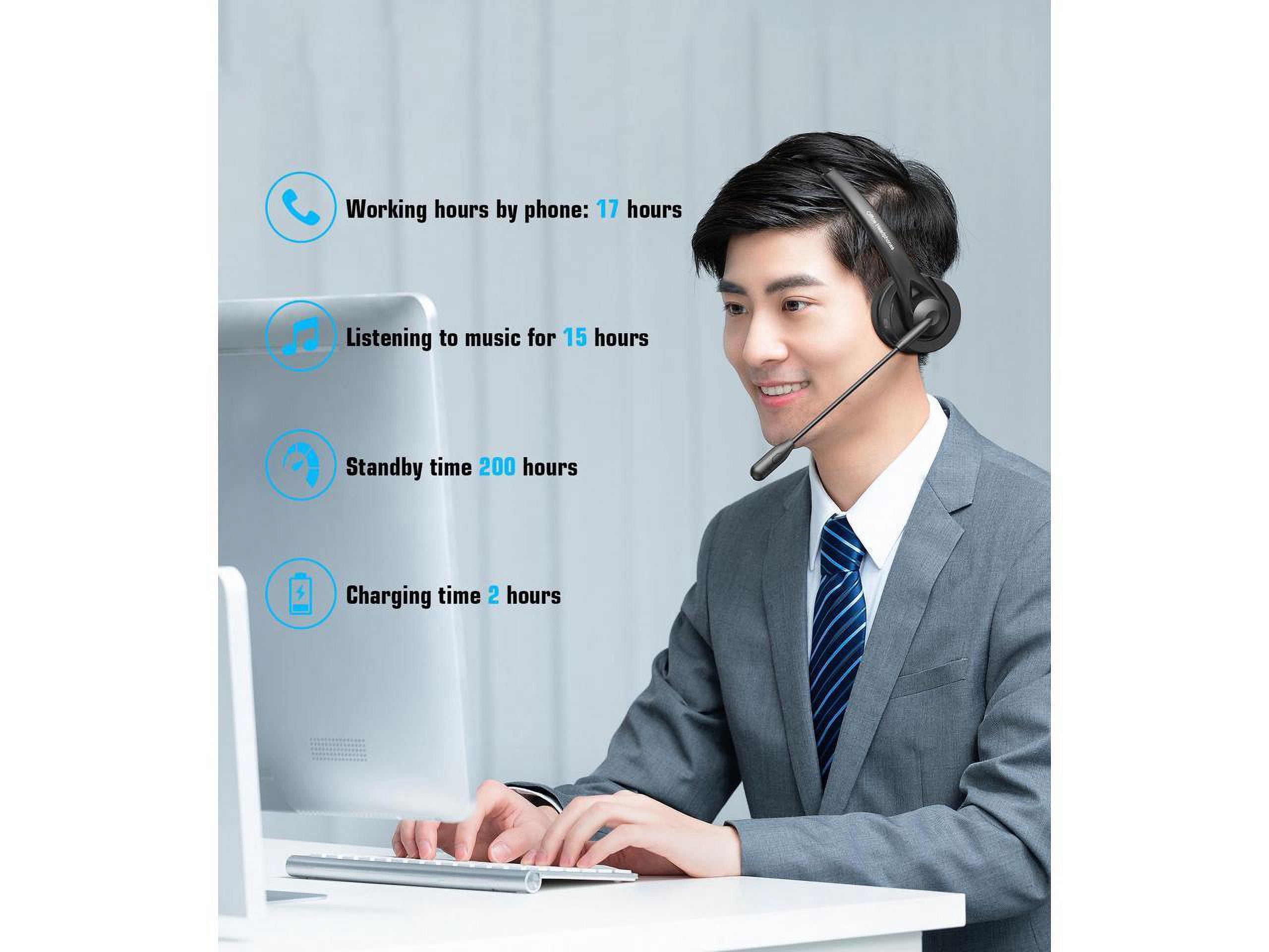 Bluetooth Headset, Wireless Headset with Mic for Work, Computer Headset with Microphone for PC, Bluetooth Lightweight Headset with Noise Cancelling Mic, Charging Base