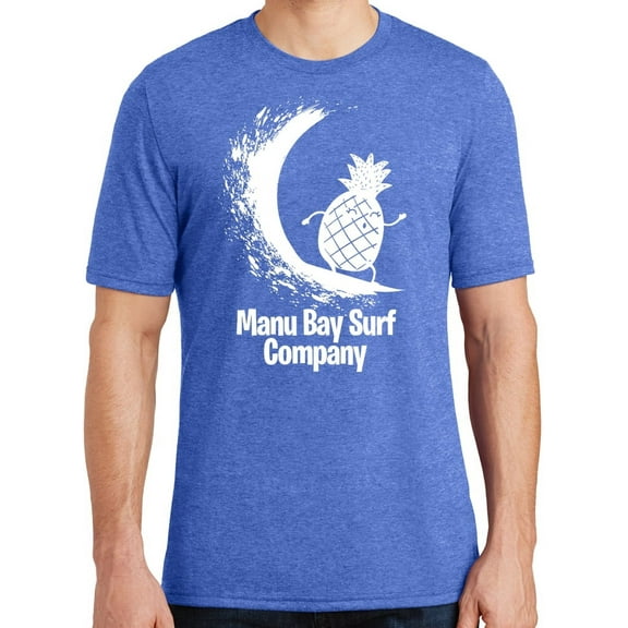 Manu Bay Surf Company Mens WHITE PINEAPPLE Surfer Triblend T-shirt, 4XL Royal Frost