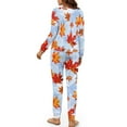 thumbnail image 3 of Yuyamidu Thanksgiving Long Sleeve Pajama for Women Size M Maple Leaves Scoop Neck Sleepwear Pajamas Fall Nightwear 2 PCS Skin Friendly Lounge Set with Pockets, 3 of 7