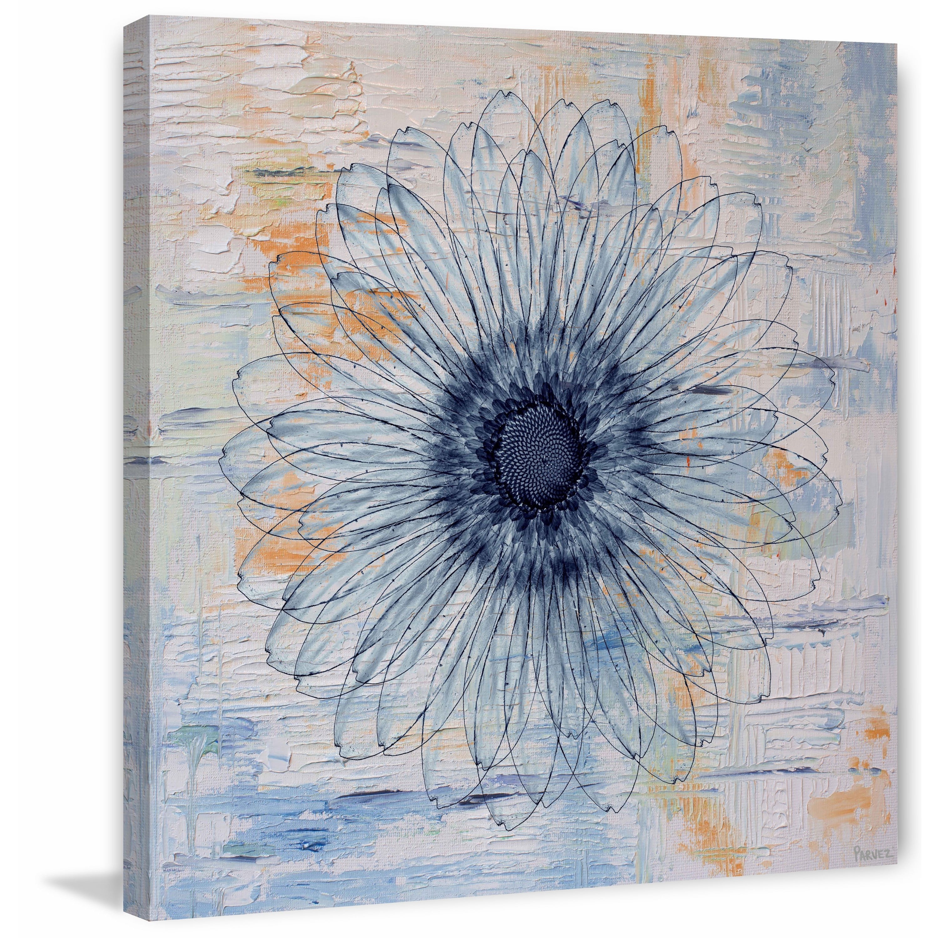 "Blue Burst Bloom" Painting Print on Wrapped Canvas