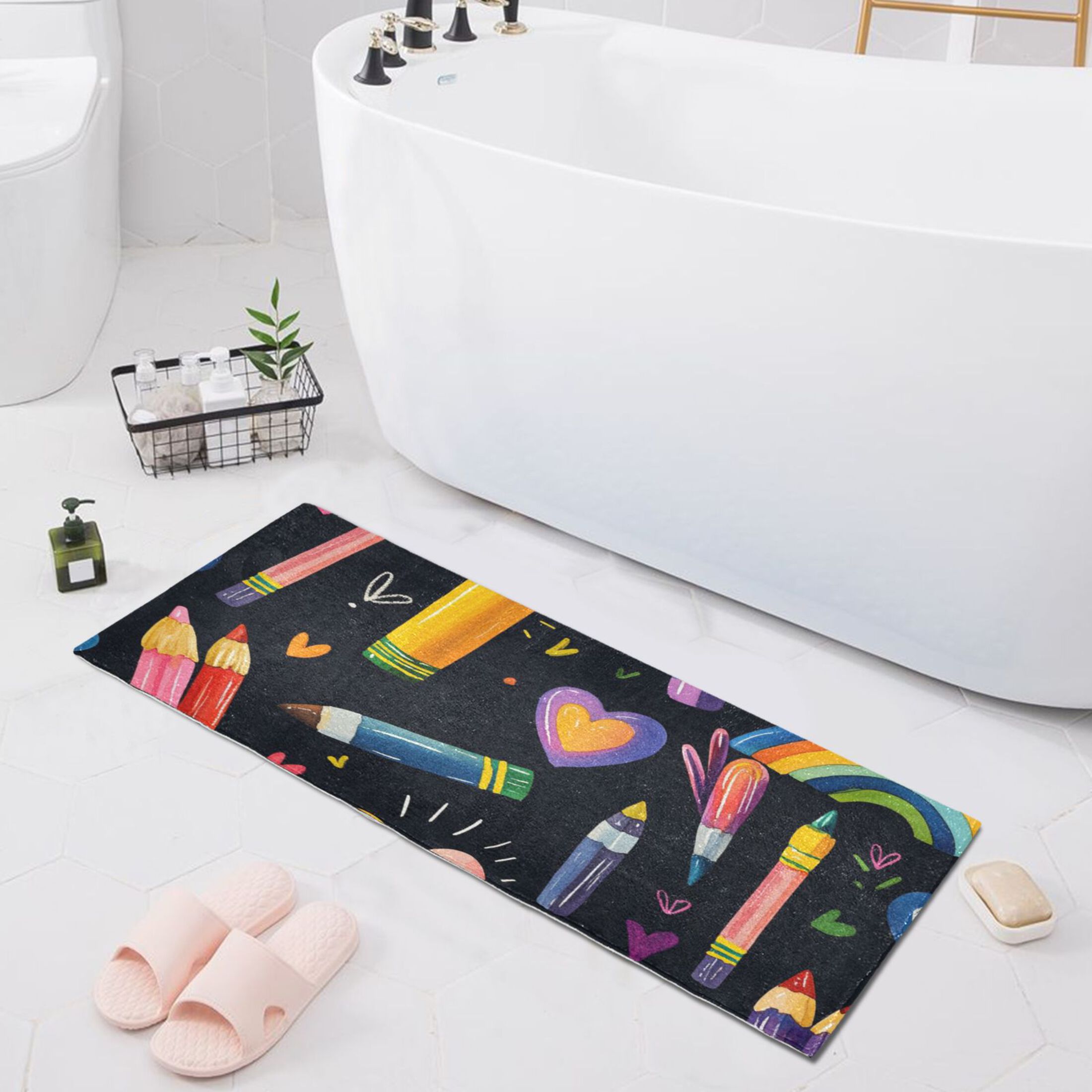 Crayons Rainbows Bathroom Rug 39x20 Non Slip Quick Dry Washable Bathroom Mats for Bedroom Living Room Kitchen