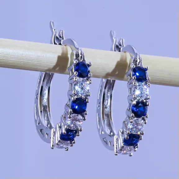 QQTDFG 925 Silver Fashion Hoop Earrings Jewelry for Women Cubic Zircon Gifts Earrings-Blue