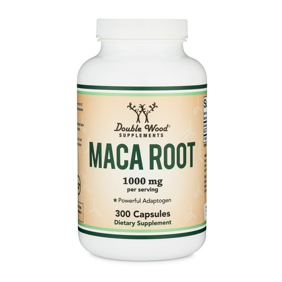 Maca Root Capsules (Black Maca Powder - 1,000mg per Serving) 300 Count for Men and Women. Grown in Peru (for Energy, Mood, Performance) Vegan, Made in USA by Double Wood Supplements