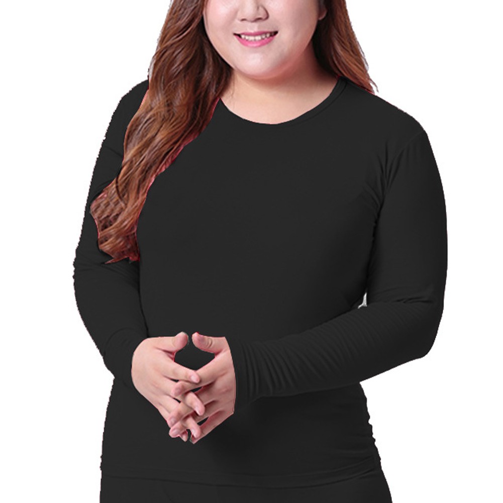 Fule Plus Size Women Thermal Underwear Top Middle High Neck Long Sleeve