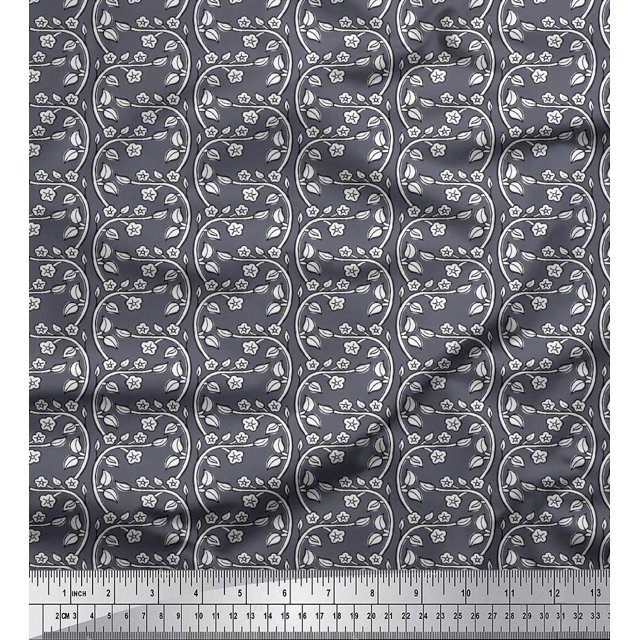 Soimoi Rayon Fabric Leaves & Floral Block Print Fabric by The Yard 42 Inch Wide