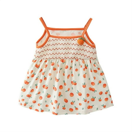 

Girl s Orange Print Dress Summer Suspenders A Swing Going Out Refreshing Toddler School Dress 5t Girls Clothes Clearance Girls Tea Party Dress