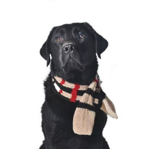 Handmade Plaid Wool Dog Scarf - Tan - Small