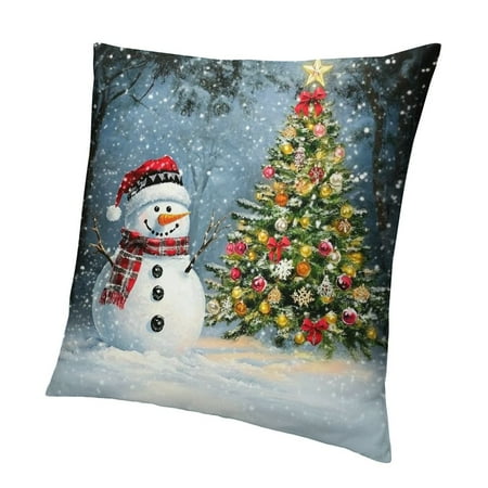 

Wuche Snowman Christmas Tree Snow Short Plush Pillow Case Home Furnishing Winter Decor 1PC 22x22in
