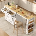 thumbnail image 4 of Aphthongs 81" Farmhouse Kitchen Island with Power Outlet & Trash Storage, Rolling Kitchen Cart on Wheels with Extendable Dining Table, 2 Drawers & Adjustable Shelves, 4 of 11