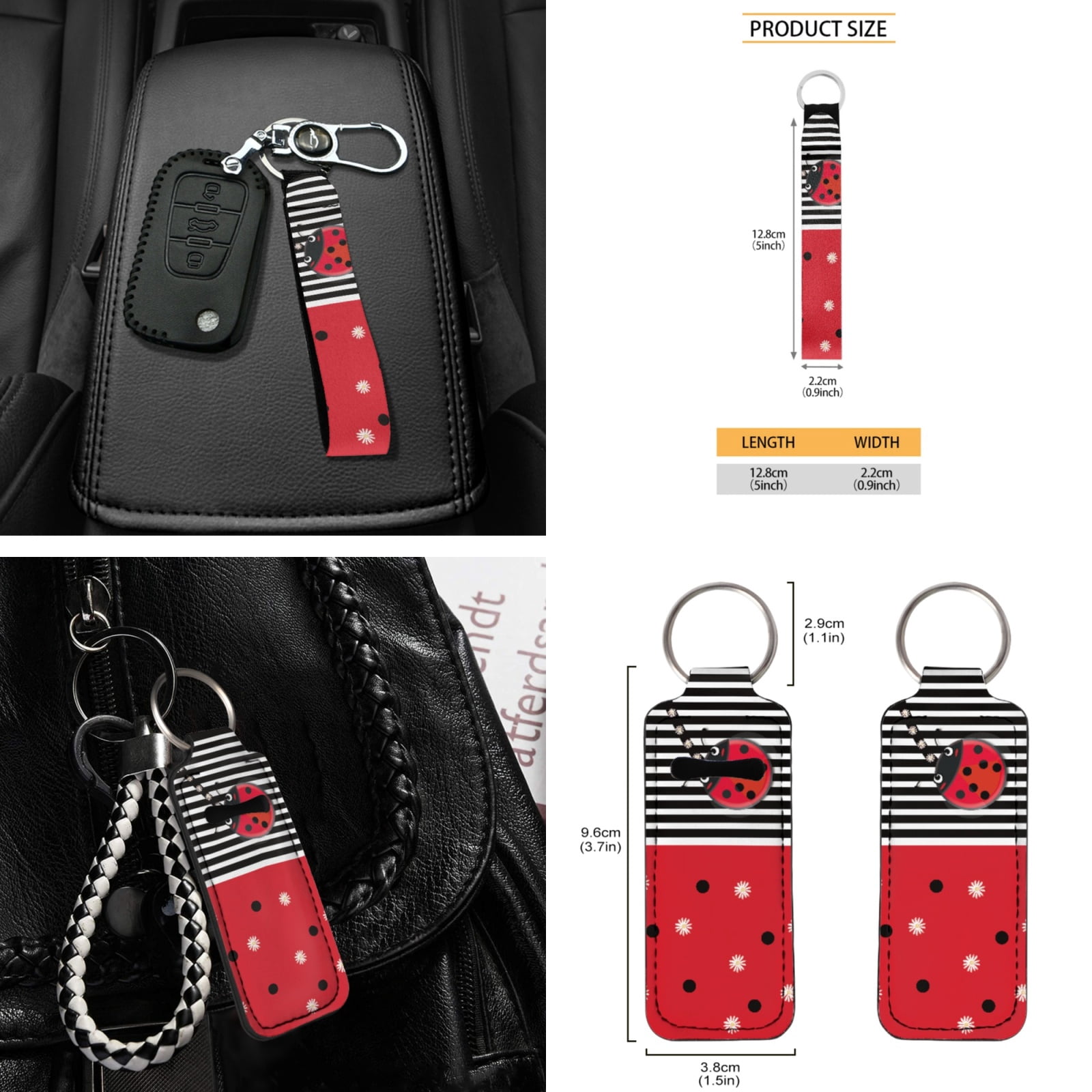 Yuyamidu Ladybug Car Seat Covers Set of 16 Cute Steering Wheel Cover Seat Belt Covers Handbrake Gear Shift Knob Cover Rear View Mirror Cover Cup Mat Keychain Sunshade for Car SUV Truck