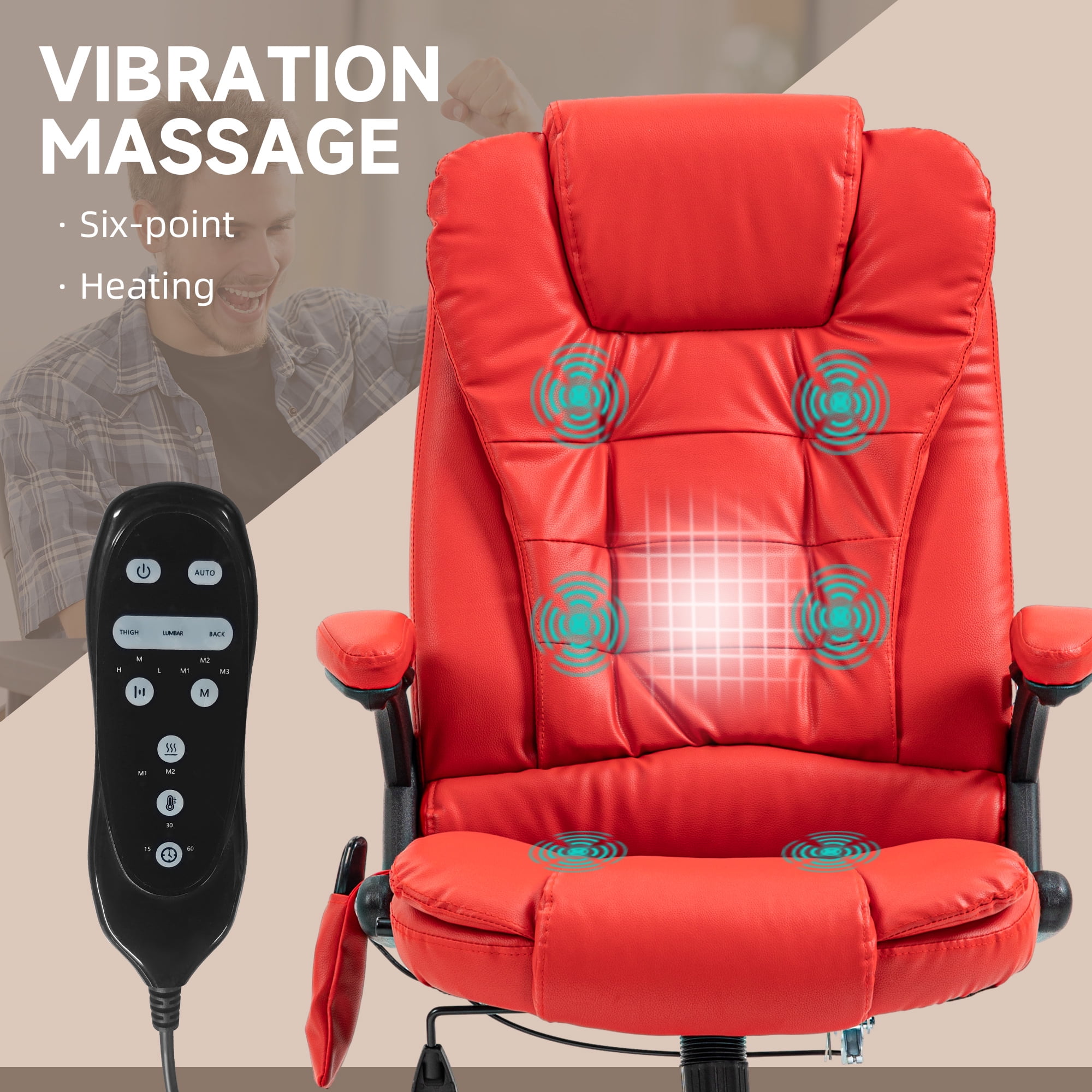 HOMCOM High Back Vibration Massage Office Chair with 6 Vibration Points, Heated Reclining PU Leather