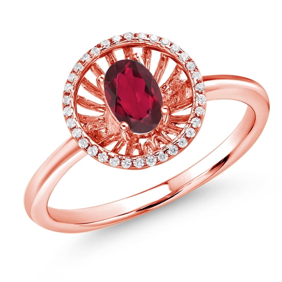 Gem Stone King 18K Rose Gold Plated Silver Ruby Red Mystic Topaz Ring for Women (0.98 Cttw, Oval 6X4MM, Gemstone Birthstone, Size 7)