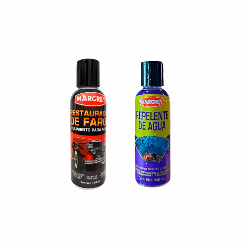 thumbnail image 1 of Combo Profesional Margrey para Cristales y Faros | Repelente de Agua 130 ml + Restaurador de Faros 130 ml, 1 of 1