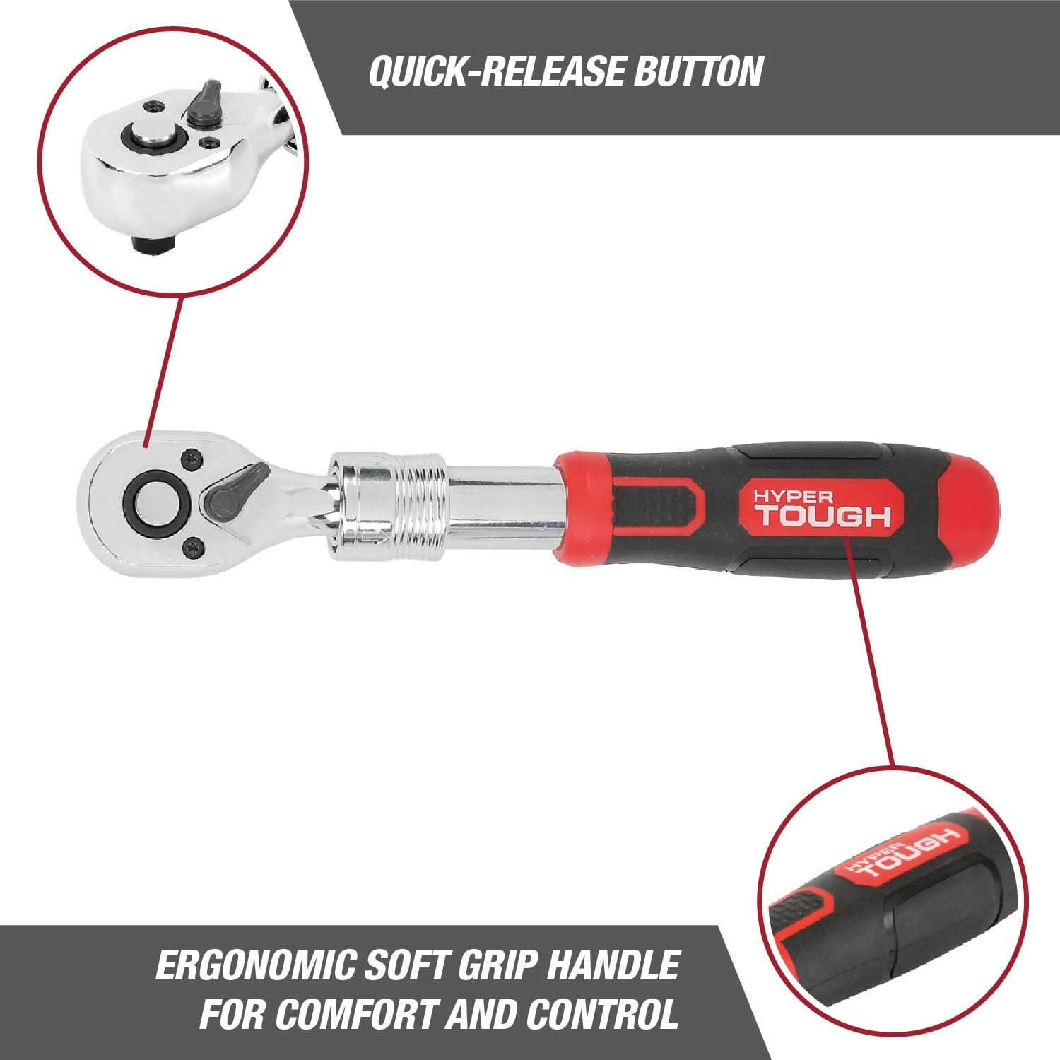 Hyper Tough 3/8-in Drive 72-tooth Extendable Pear Head Ratchet with Grip