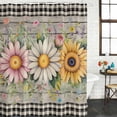 thumbnail image 2 of Vintage Daisy Floral Shower Curtain, Waterproof Shower Curtains for Bathroom, Spring Flowers Botanical Leaves Checkered Wooden Washable Bathtub Curtain Set Bath Decor with 12 Hooks Long 72"x84", 2 of 8