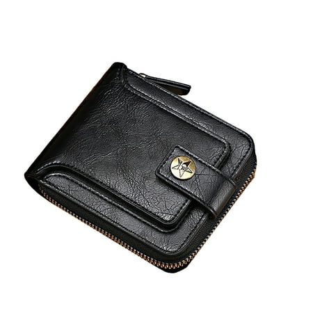 Vegan Leather Wallet for Men Large Capacity ID Window Card Case with Zip Coin Pocket Buckle Card Bag