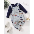 thumbnail image 3 of 9 Months Baby Boys Clothes 12 Months Boys 2PCS Fall Winter Outfits Cars Print Infant Boys Long Sleeve Romper Top Overall Pants Set Blue, 3 of 6