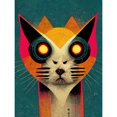 thumbnail image 1 of Multicoloured Retro Cyborg Cat Hybrid In Teal Background Large Wall Art Poster Print Thick Paper 18X24 Inch, 1 of 4