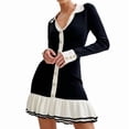 thumbnail image 3 of Women'S Long Sleeve Ruffle Hem Knit Sweater Dress Collared Back Tie Knot Cut Out Mini Bodycon Dress Black XS, 3 of 9